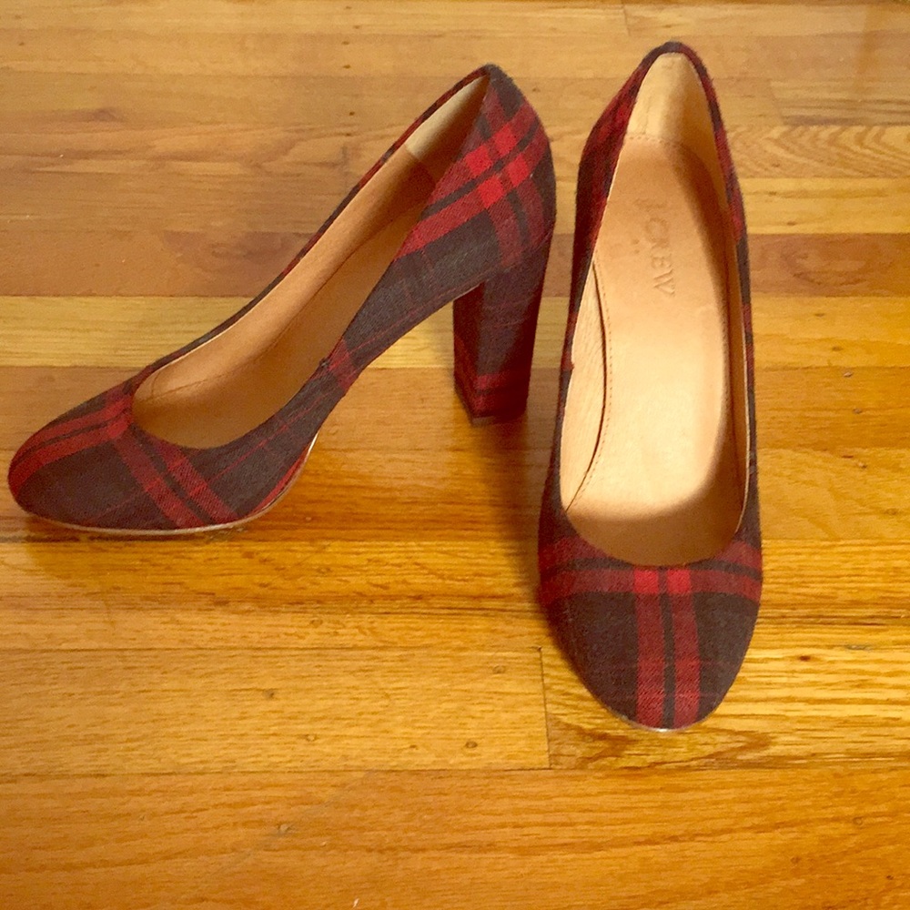 J. Crew Factory plaid block heels